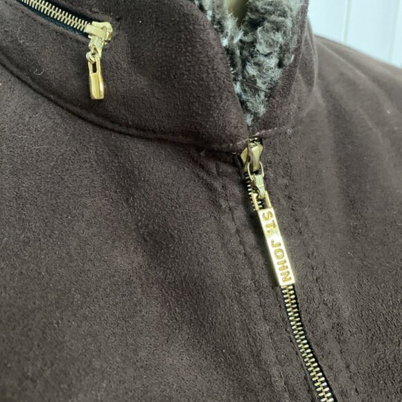 St John Sport Faux Suede Vest Sleeveless Jacket Brown Zip Faux Fur S - Picture 4 of 8